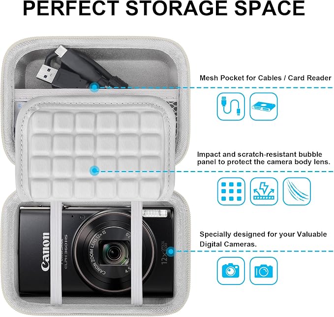 Lacdo Camera Carrying Case for Canon PowerShot ELPH 360/200/185/180/190/350