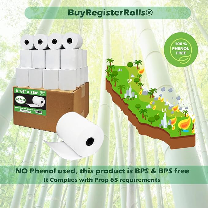 Phenol Free Thermal Paper 3 1/8 x 230 Receipt Rolls fits all Clover POS Cash