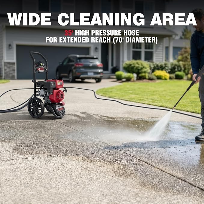 A-iPower Gas Pressure Washer 3400PSI 2.4 GPM Gas Powered Foldable Frame Pressure Washer 12'' Wheel Gas Power Washer, Onboard Soap Tank, with Spray Gun 5 QC Nozzles, for Fence/Cars/Driveways (GPW3400)