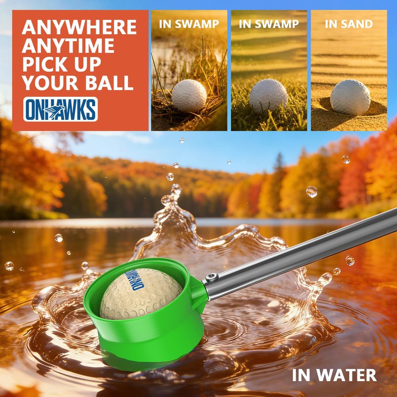 ONHAWKS Golf Ball Retriever for Water,Telescopic 12Ft/9Ft Stainless Steel Shaft Two-Sided Easy Pick Up Balls,Unbreakable Head Retriever Tool Golf Accessories Golf Gift for Men