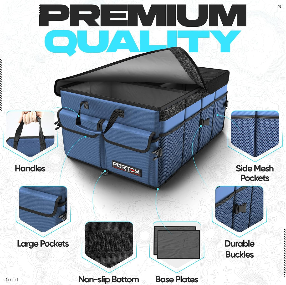 FORTEM Trunk Organizer - Foldable Car Organizer & Storage for SUVs & Trucks
