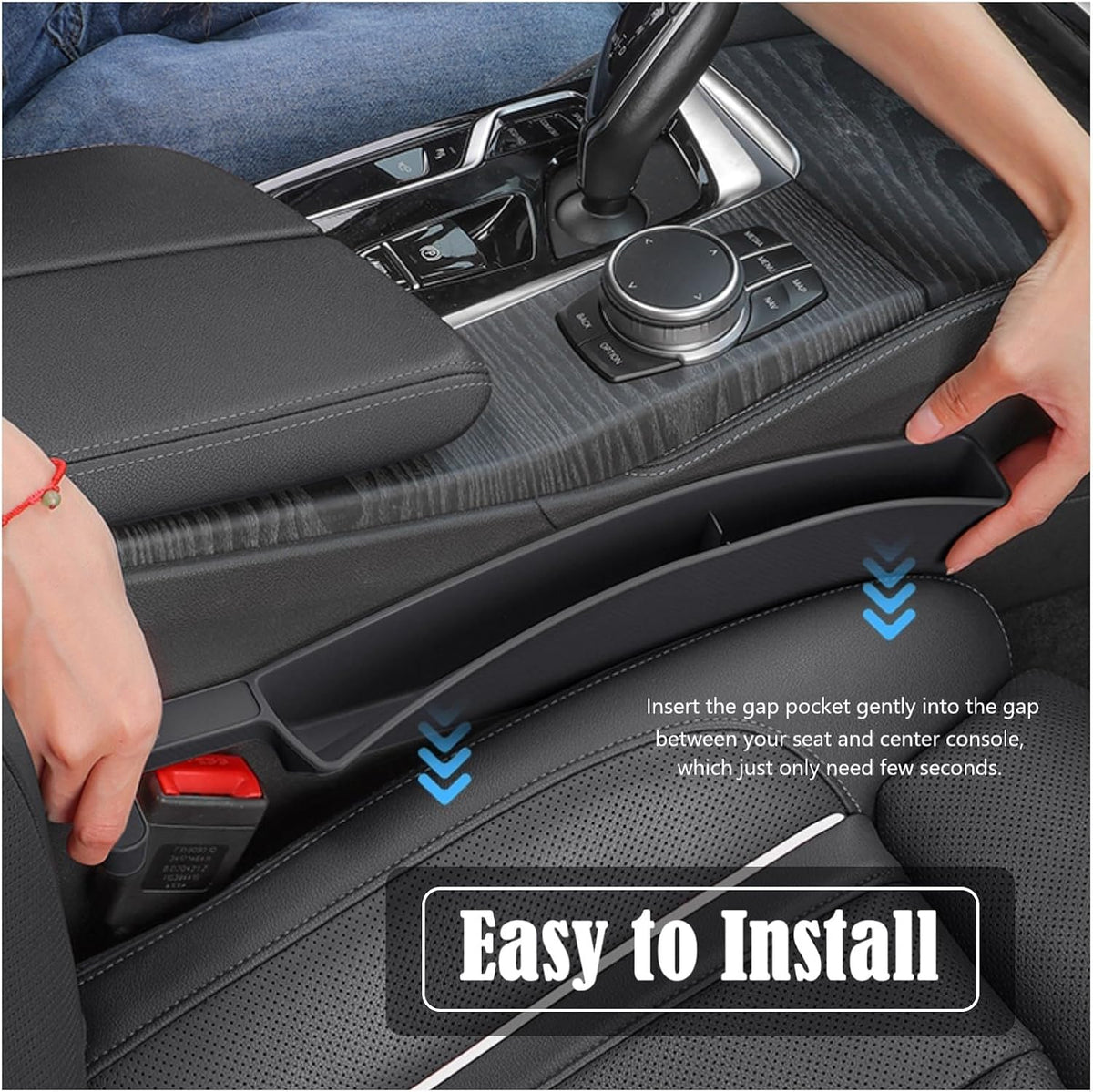 Car Seat Gap Filler Organizer, Auto Side Seat Gap Storage Box for Your Cars, Trucks 2 Pack, Universal Car Accessories Gap Filler Organizer to Fill the Gap Space Between the Console and Seats, Black