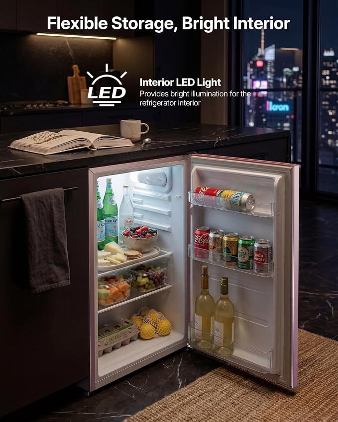 Upstreman 3.2 Cu.Ft All-Refrigerator Mini Fridge, Pink-CR32 | Petal Pink Finish, 7-Level Thermostat, ENERGY STAR Certified, Reversible Door, Small Fridge for Office, Bedroom or Dorm