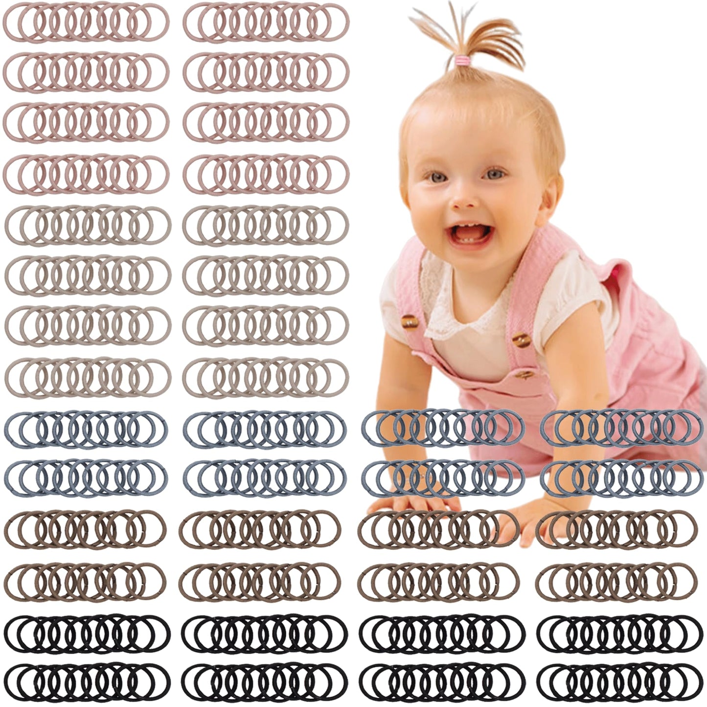 C  Llot 360Pcs Brown Baby Hair Ties, 2Cm In Diameter No Crease Finger Rubber Hair Elastics,Small Thin Hair Ponytail Holders Hair