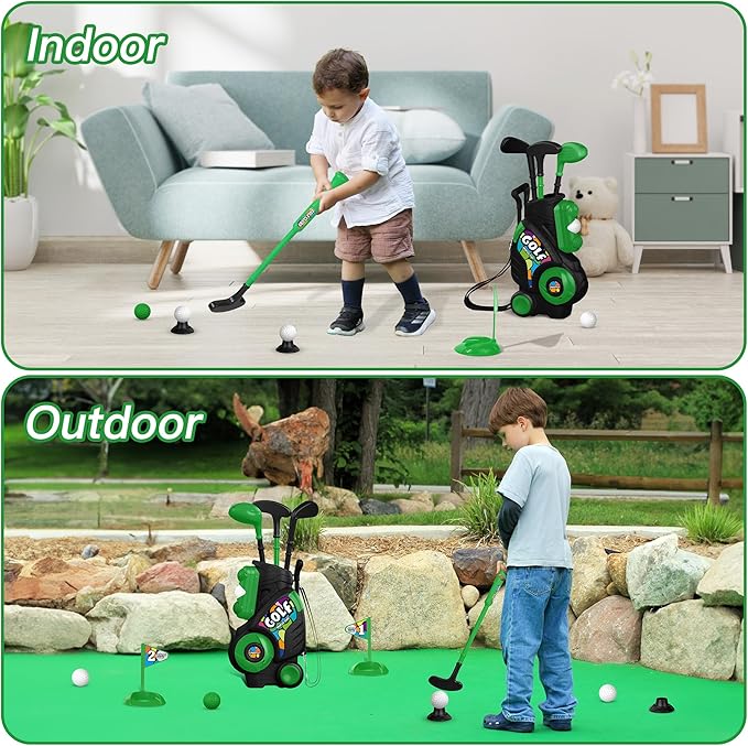 Liberry Toddler Golf Set for Ages 2 3 4 Boys Girls, Upgraded Kids Golf Cart with Shoulder Strap Design, Outdoor Indoor Sports Toys Birthday Gifts, Black