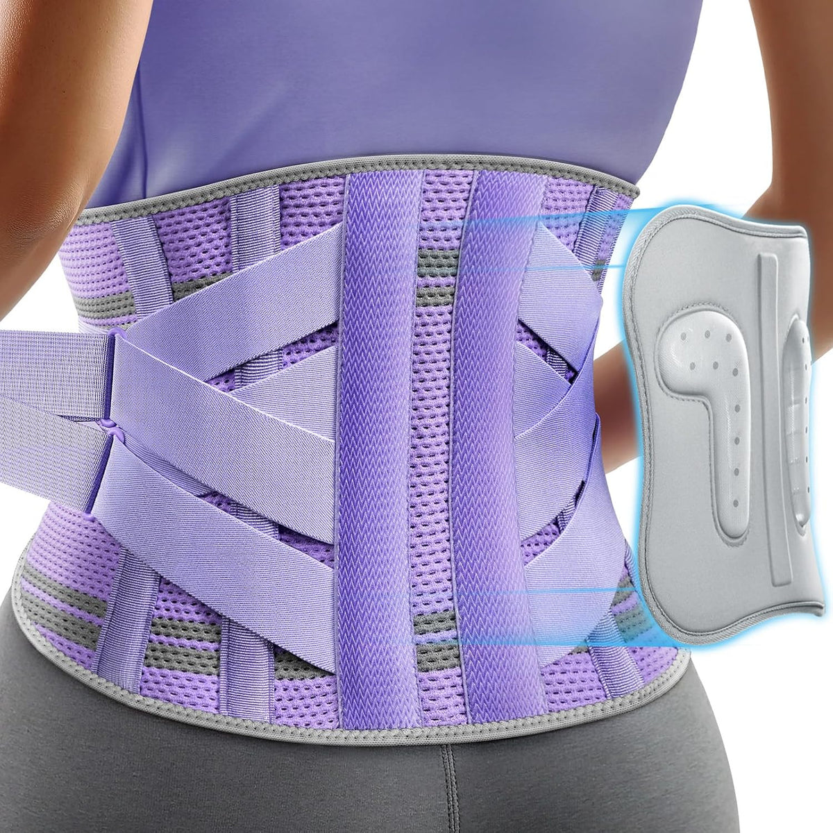 Rakiie Back Brace - Ergonomic Lumbar Support for Lower Back Pain Relief | Breathable Mesh, Purple M (Waist: 32.3"-39.8")