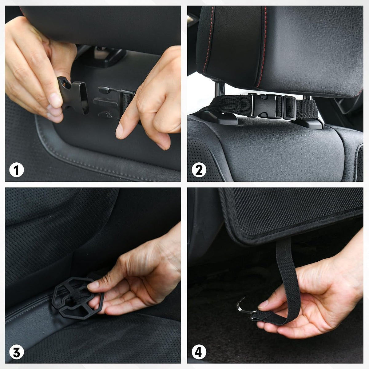 JEYODA Hook and Loop Backseat Car Organizer, Back Seat Storage Bag Kick Mats with Touch Screen Tablet Holder for Kids, Designed for Easy Removal, Installation and Cleaning (Standard Set(6 Piece))