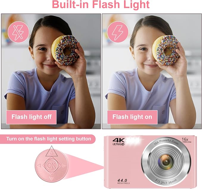 Digital Camera, FHD 4K Autofocus Digital Camera Pink