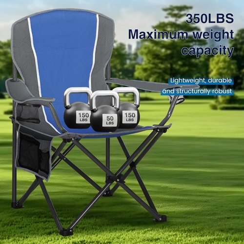 High Point Sports Portable Camping Chair - Heavy Duty Folding Chair with Cup Holder | Supports 350 LBS, Blue-Gray, 2 Pack