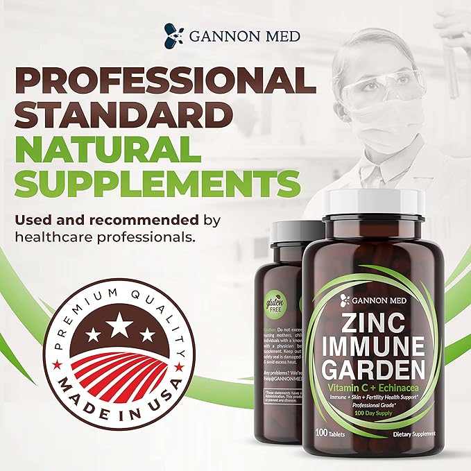 Chelated Zinc 50mg Immune Garden Vitamin C 800mg Zinc Supplements Echinacea 600mg/Tablet - Immunity + Skin + Reproductive Health Minerals, Zinc Chelate Immune Booster for Kids & Adults