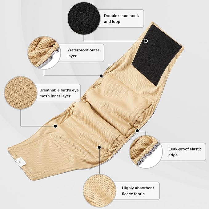 Washable Male Dog Diapers Reusable, Premium Dog Belly Bands for Male Dogs Medium, Pack of 3, High Absorbing Dog Pee Wraps for Doggie in Incontinence or Excitable Urination and Training(M)