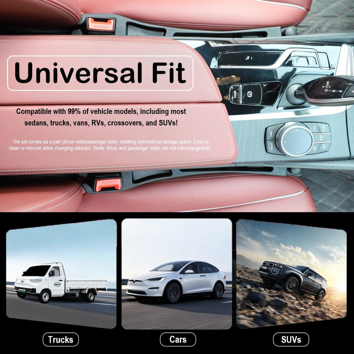 Carseat Gap Filler Organizer 2 Pack, 6 in 1 Car Side Seat Gap Plug Strip with Storage Slot, Window Breaker and Hook, Automotive Seat Catcher or Spacer Interior Accessories Between Seats & Console
