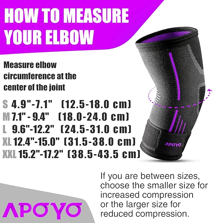 APOYO Elbow Brace for Tendonitis and Tennis Elbow, Elbow Compression Sleeve, Elbow Brace for Women and Men w/ Adjustable Strap for Tennis Elbow Relief, Weightlifting, Arthritis, Workouts, Reduce Joint Pain During Fitness Activity (Purple, X-Large)