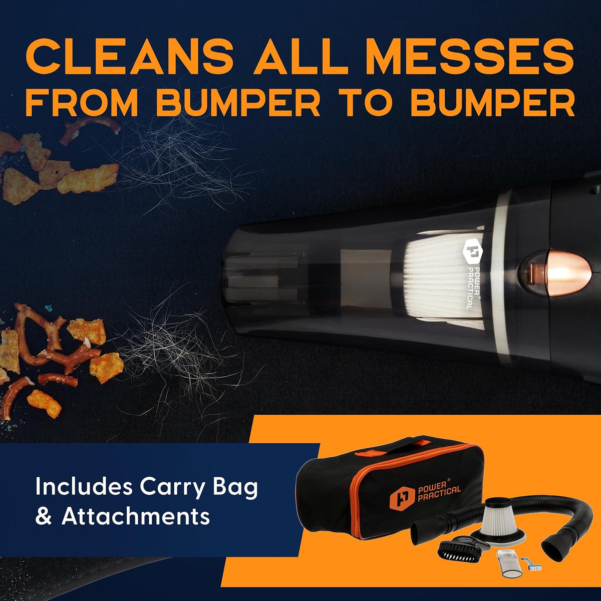 THISWORX Car Vacuum Cleaner - Portable, High Power, Handheld Vacuums w/ 3 Attachments, 16 Ft Cord & Bag - 12v, Auto Accessories Kit for Interior Detailing - Black