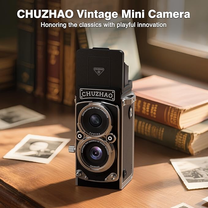 CHUZHAO Vintage Mini Digital Camera, Portable TLR Style Retro Point and Shoot