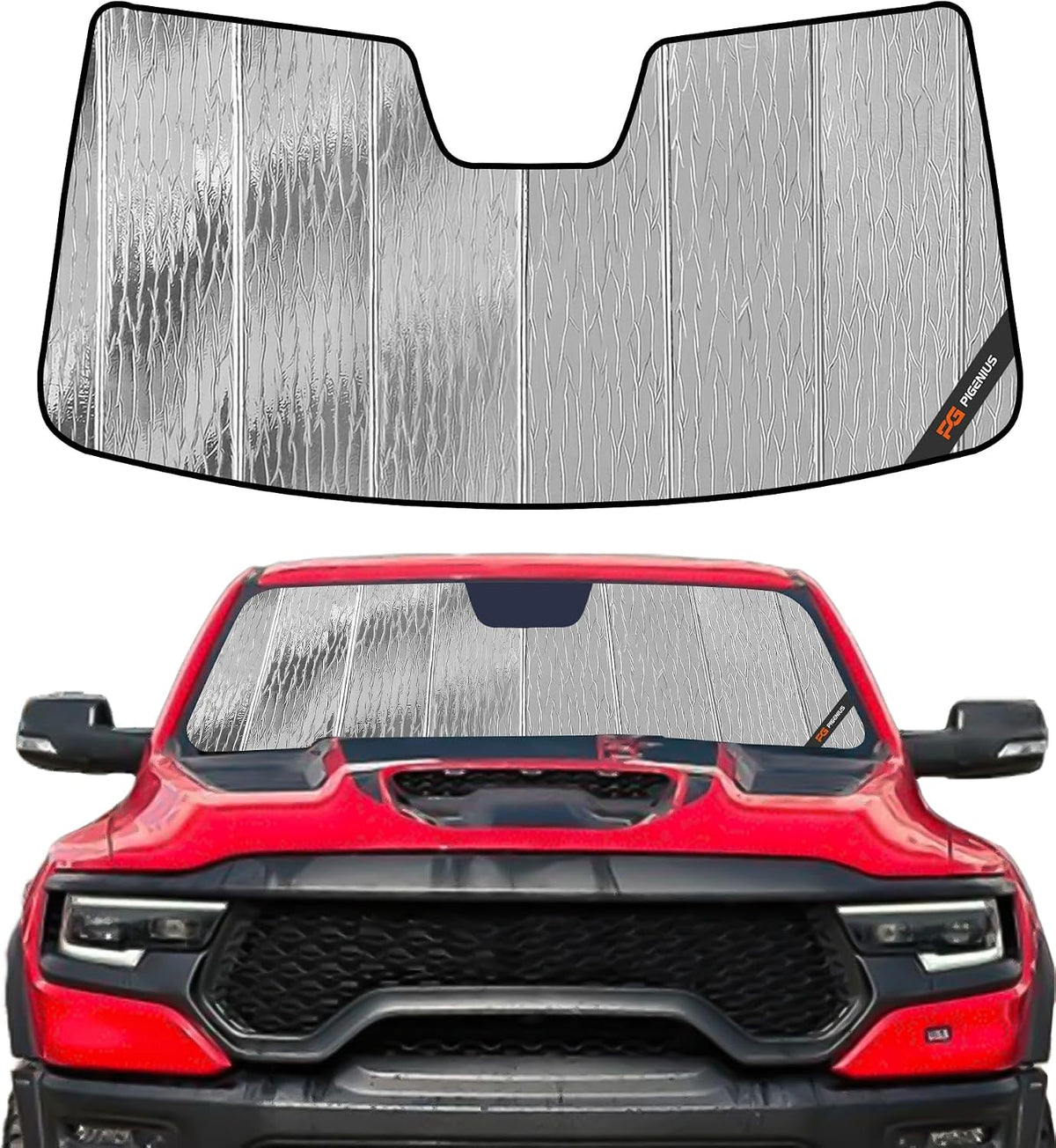 Pigenius Windshield Sunshade for Ram 1500 2019-2024 with 5 Inch Wide Sensor, Front Window Sun Shade - BLAZBLOCK