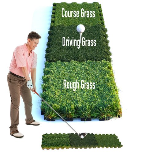 GAIARENA Tri-Turf Golf Hitting Mat Premium Indoor/Outdoor/Backyard Golfing Practice Mat for Home Golf Simulators, Thick EVA Foam Base & Tri-Turf Tiles Rough Driving Course Grass, Gift for Avid Golfers