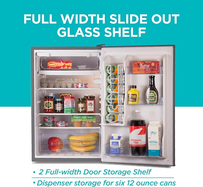 BLACK+DECKER 4.3 Cu. Ft. Compact Refrigerator, BCRK43V, Stainless Look | Energy Star Certified Small Refrigerator, Single Door Mini Fridge with Chiller Compartment, Personal Fridge for Home or Dorm