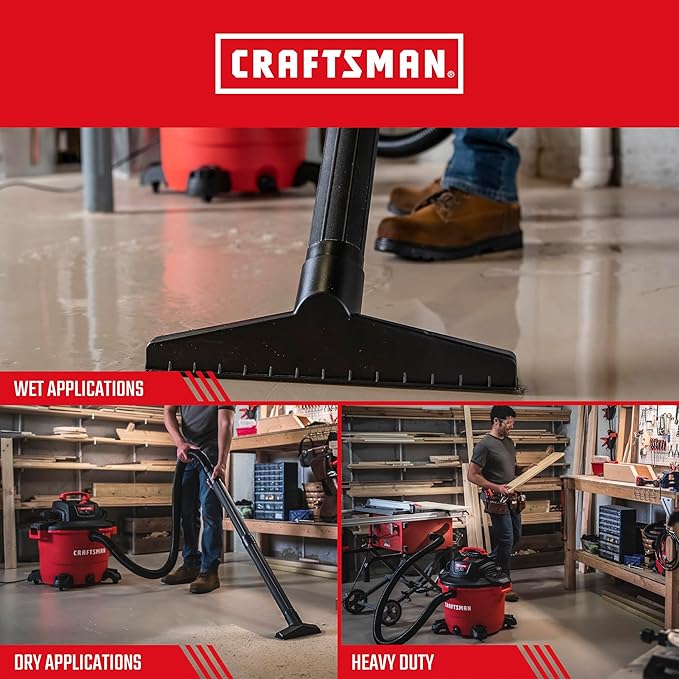 CRAFTSMAN CMXEVBE17595 16 Gallon 6.5 Peak HP Wet Dry Vac, Heavy-Duty Shop Vacuum Wet and Dry with 2 Filters, Dust Bag, Hose and Attachments for Home Projects & Renovations