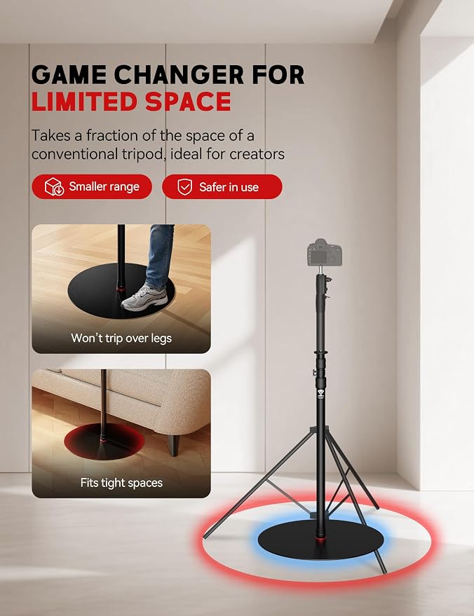 iFootage A500 Heavy Duty Round Base Light Stand, Space-Saving Tripod Alternative