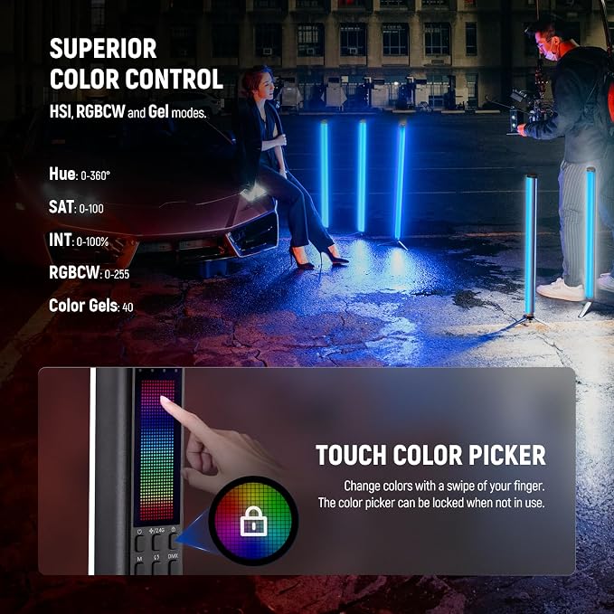 NEEWER TL60 RGB Tube Light, 20W Full Color LED Video Wand, APP/2.4G/DMX Control