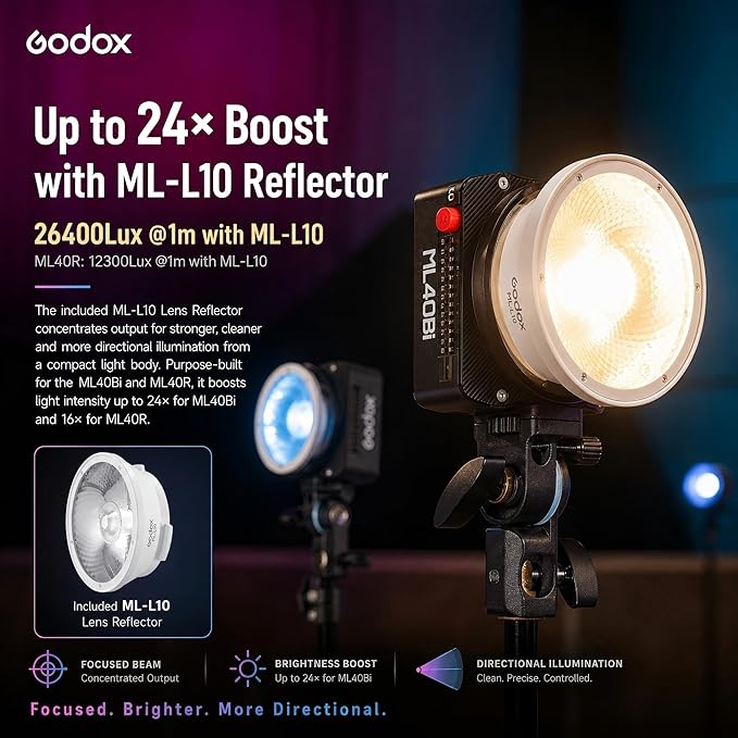 Godox ML40Bi Bi-Color LED Video Light, Portable COB Photography Light