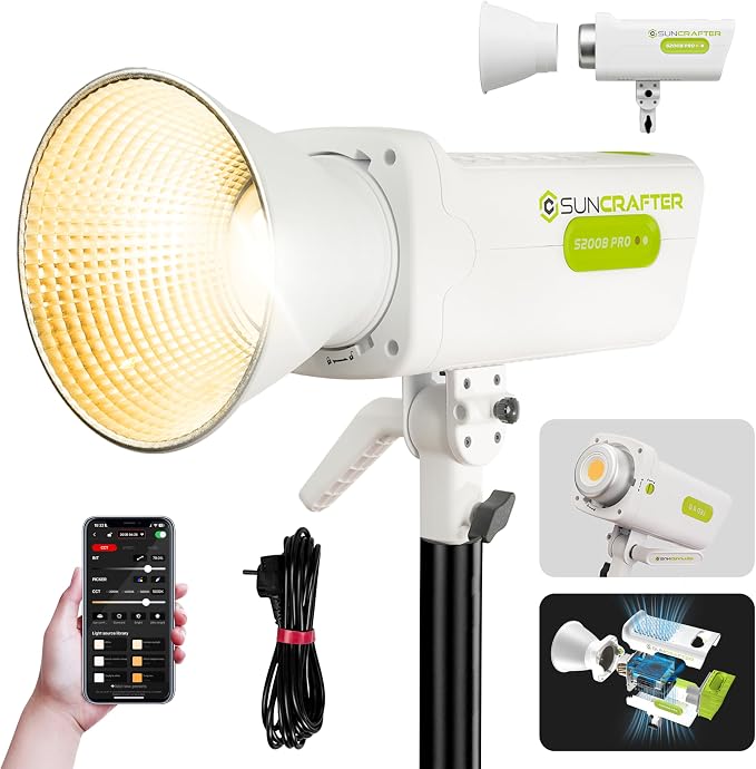 S200BPro 200W COB LED Video Light, 310W Max Bi-Color 2700K-6500K, 000 Lux@1m