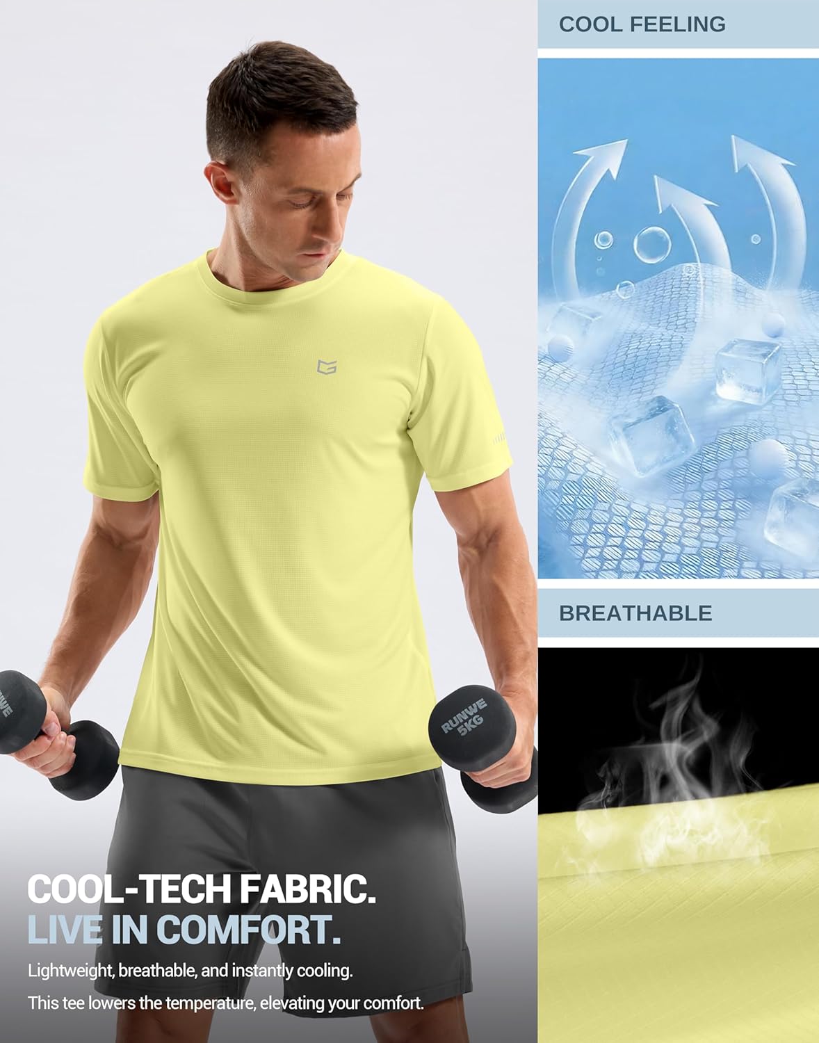 Skiennix Men's Breathable UPF 50+ Workout T-Shirt - Lightweight Cooling Tee for Running & Hiking