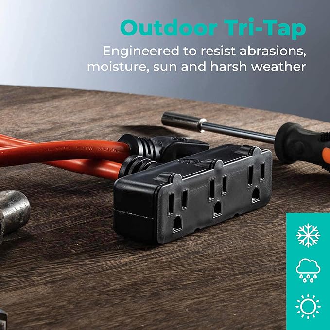 KMC 3-Outlet Power Extension Cord, 12AWG 2-Feet Extension Cord, 125V/15Amp 1875Watt, Orange