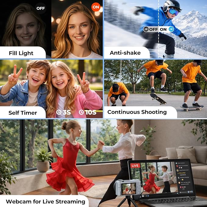 5K Digital Camera for Photography, 72MP Autofocus Point and Shoot Camera
