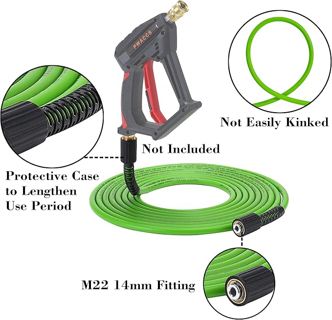 PWACCS Pressure Washer Hose for Power Washer – 3600 PSI High Pressure Replacement Hose – 1/4" x 25 FT Flexible Power Washing Extension Hose – Compatible with M22 Fittings
