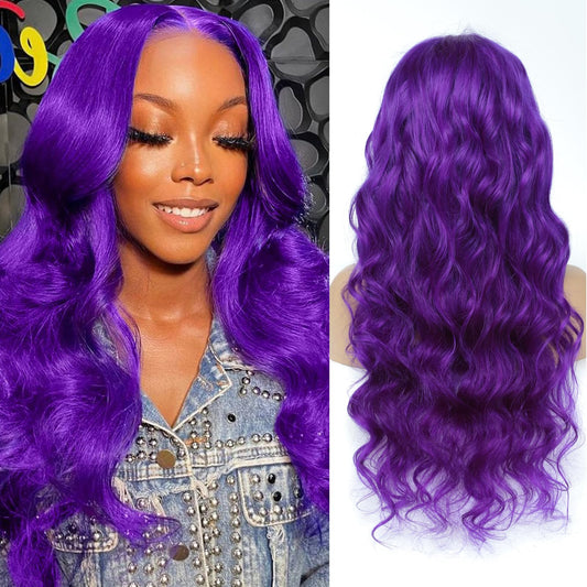 Manyisi Purple Lace Front Wigs Human Hair - 13X4 Colored Lace Front Wigs Human Hair Pre Plucked Body Wave Purple Lace Front Wig