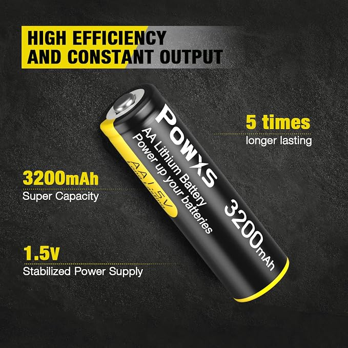 POWXS AA Lithium Batteries, 16 Pack 1.5V Lithium Iron Double A Batteries
