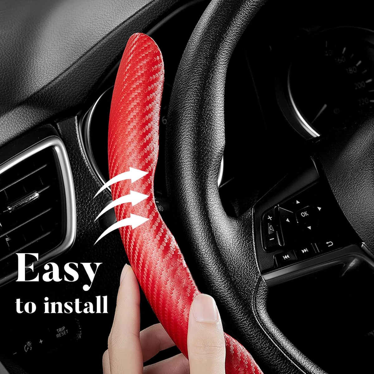 Carbon Fiber Steering Wheel Cover 3pcs Grip 15 inch Universal Red
