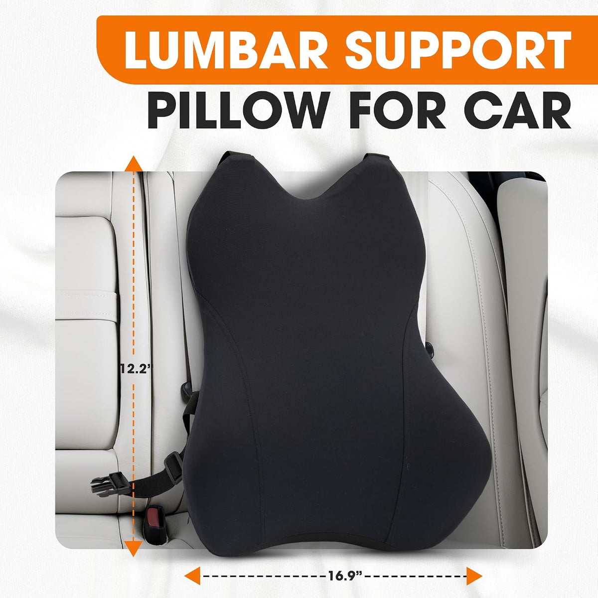 Cheer Collection Lumbar Support Pillow for Car Seat, Memory Foam Lower Back Cushion with Adjustable Straps, Ergonomic Design, Washable Cover