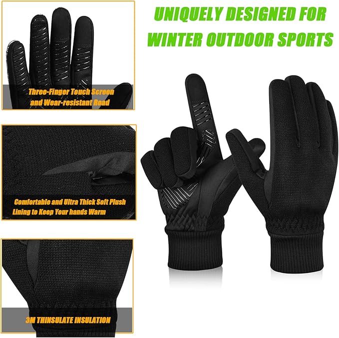 MOREOK Winter Gloves for Men/Women -10°F 3M Thinsulate Warm Touch Screen Snow Ski Bicycle Bike Gloves for Driving/Cycling/Running/Hiking