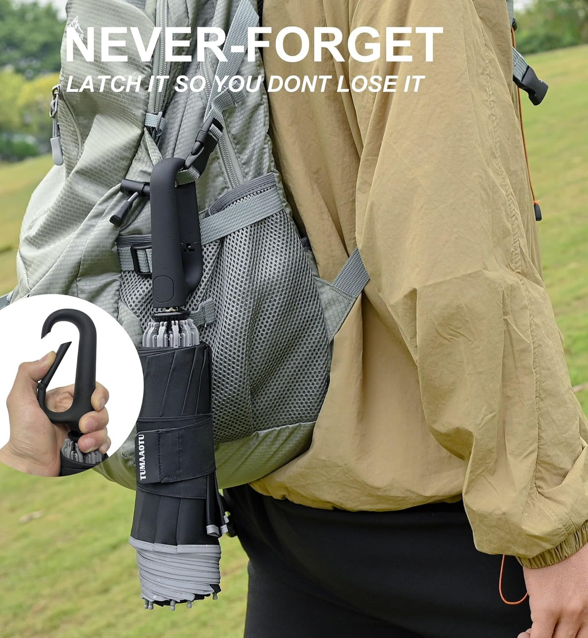 QWB TUMAAOTU Inverted Umbrella - Compact Windproof Design with Carabiner Handle | Portable Reverse Folding Umbrella for Rain and Sun Protection