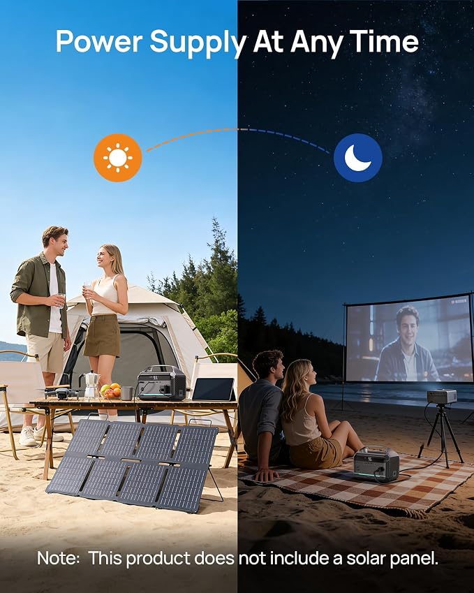 DARAN Portable Power Station 600W (1200W Peak), 288Wh (90,000mAh) Solar Generator LiFePO4 Battery with AC DC Outlets, 2hrs Fast Charging, 7-Port Design for Emergency, Hurricane (Solar Optional)