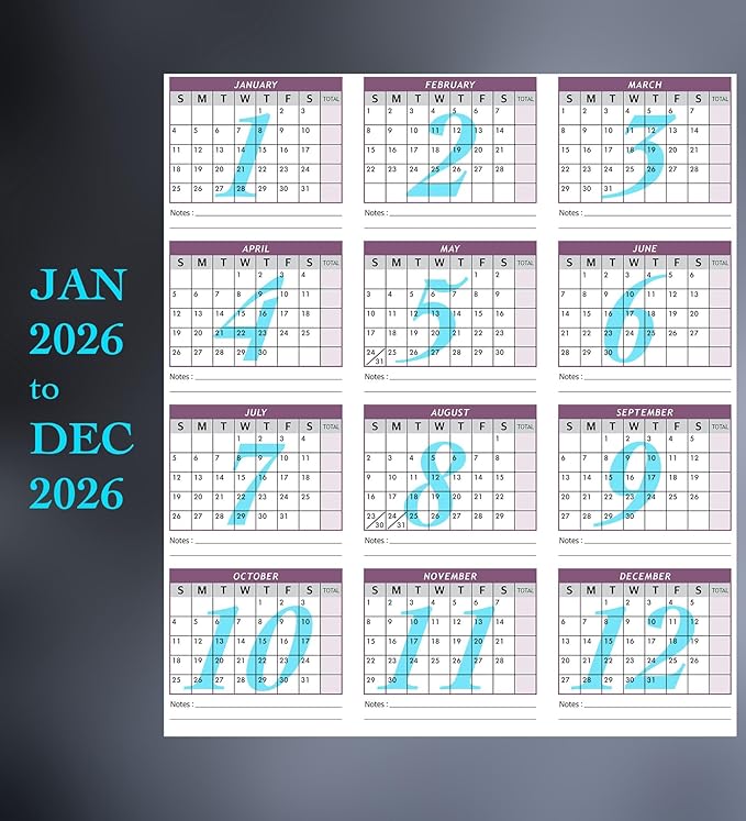 Attendance Calendar Employee Card Attendance Record Tracker 2026, Heavy 100lb
