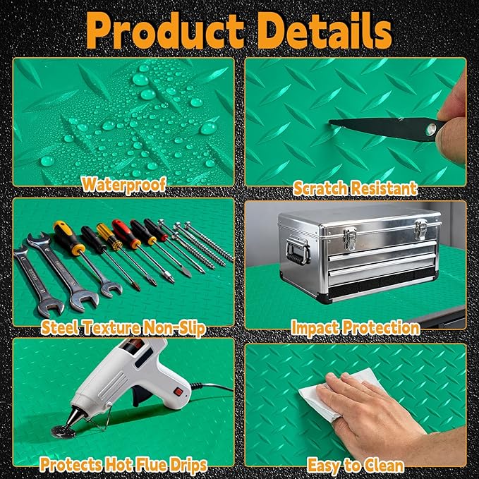 Workbench Mat, Green 23.62" x 70.87" PVC Work Bench Mat with Non-Slip Texture, 2 mm Thick Scratch & Stain Resistant Surface for Painting, Woodworking, Crafting, Projects and Tool Protection