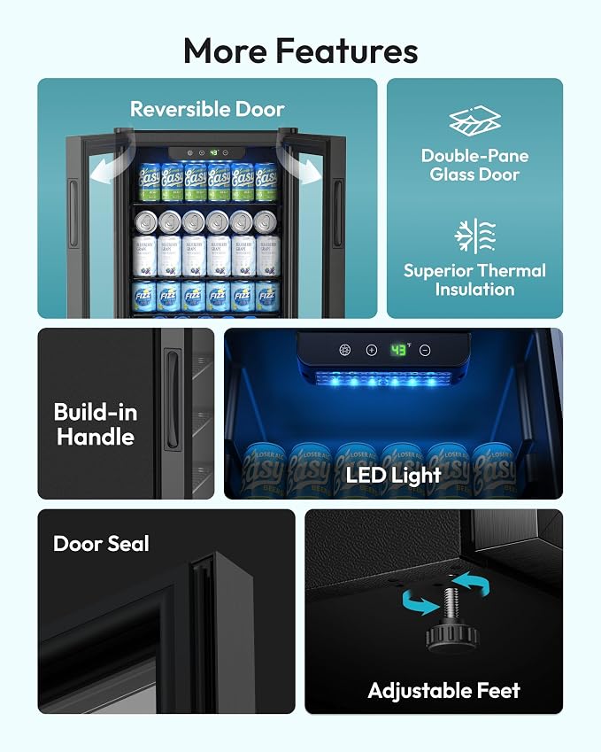 EUHOMY Beverage Refrigerator and Cooler, 128 Can Mini fridge with Glass Door, Small Refrigerator with Removable Shelves for Soda Beer or Wine, Home/Bar/Office, Black