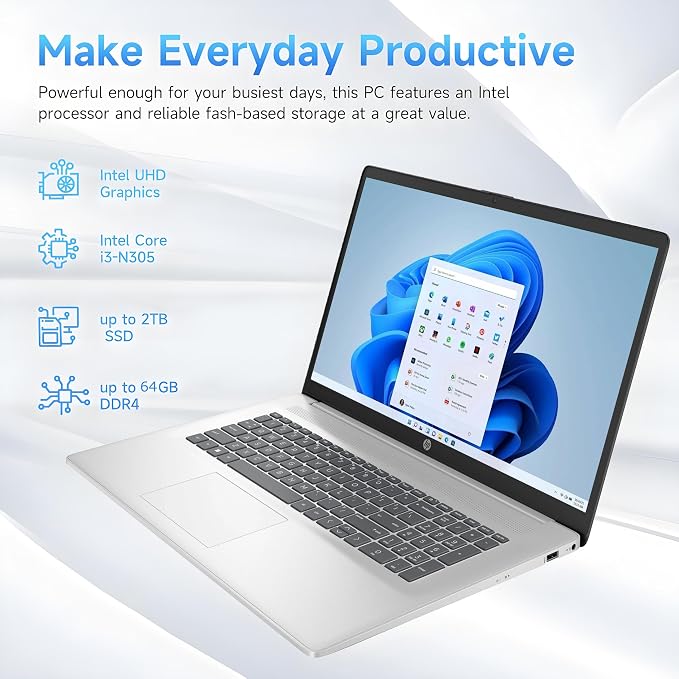 HP 17.3" Touch Laptop Computer, Intel 8-Cores i3 Processor, 16GB RAM, 512GB SSD, Ideal Laptop for Business & Students, AI Copilot, Lifetime Office 365, Windows 11 Home