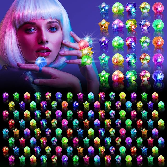 OLUPP Light Up Rings, Glow In The Dark Party Supplies, 6 Style Flashing Glow In