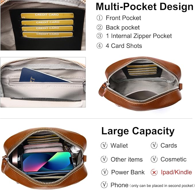 Small Crossbody Bags for Women Genuine Leather, Guitar Strap Shoulder Handbag