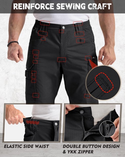 IGOLUMON Work Pants for Men Cargo Pants Tactical Pants with 9 Pockets, Ripstop Lightweight Stretch Outdoor Hiking Pants Black