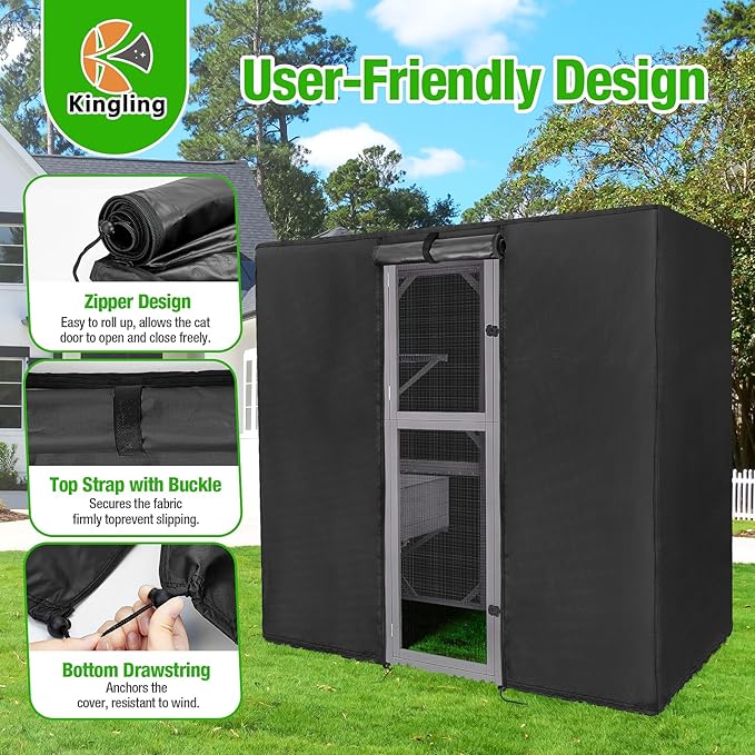 Kingling Outdoor Cat House Cover Fits for Aivituvin Large Cat Houses & Condos, Universal Catio Cover Waterproof & Dustproof Pet Enclosure Cover for Cat, Bird & Rabbit(Cover Only)- 75"L x 42"W x 75"H