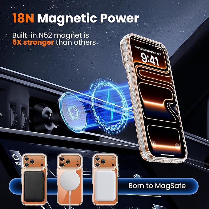 toushion 3 in 1 for iPhone 17 Pro Case Clear Bumper, Fits MagSafe, Shockproof