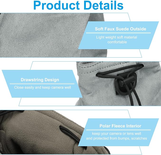 PATIKIL Camera Lens Pouch, M Size Drawstring Lens Case Flannel Camera Lens