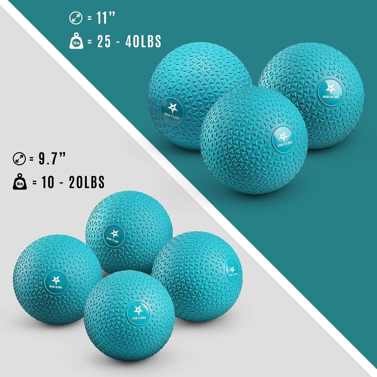 Yes4All Slam Ball - 15lbs Durable PVC Sand-Filled Weighted Ball for Strength Training | Teal Color