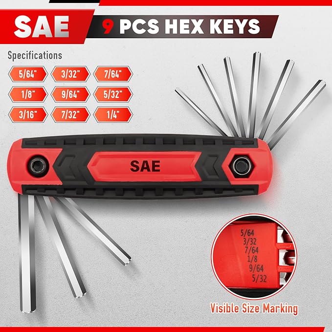 DIYSELF 2 Pack Allen Wrenches Sets 17-Piece Allen Key Set for Bike Archery Home Repair, Metric & SAE, Folding Hex Key Set for Door, Garbage Disposal, Allen Key Tool for Electricians Men Dad Husband